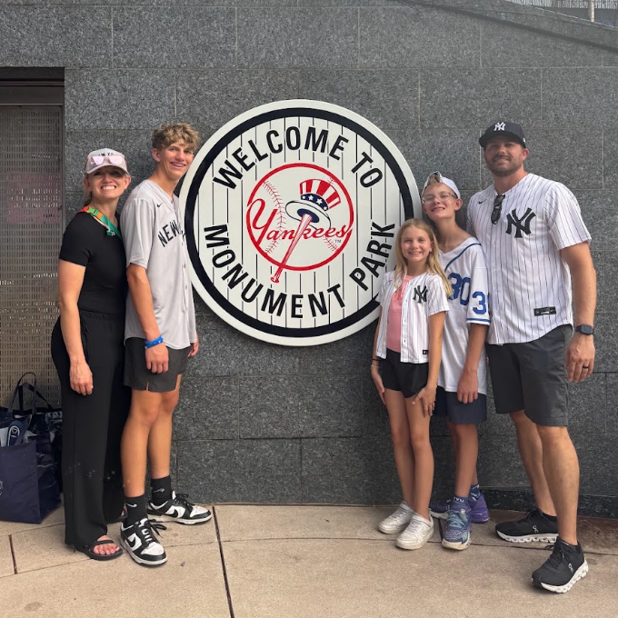 Preston and family and Yankee Monument Park