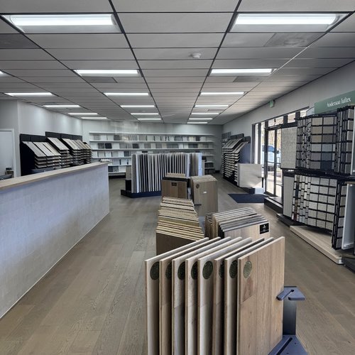 Hardwood flooring and LVP samples at Pioneer Floor Coverings