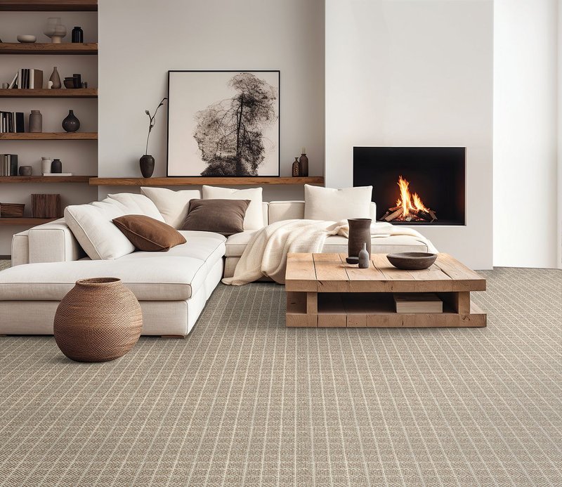 Karastan beige carpet in a luxury living room