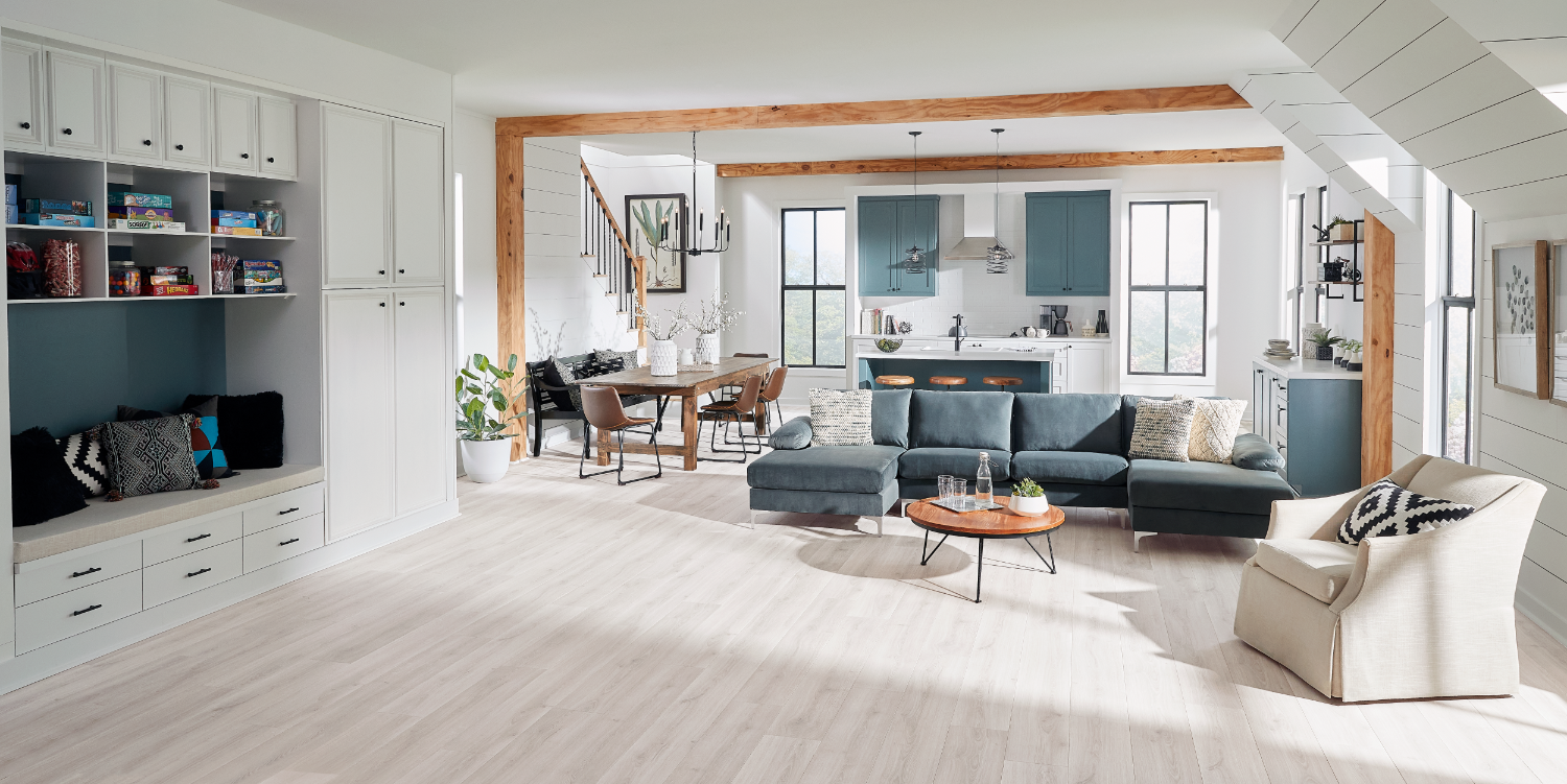 Open concept house with light hardwood flooring