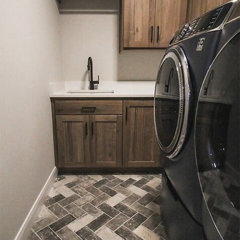 Laundry room design at 'South Mountain Look' from Pioneer Floor Coverings & Design
