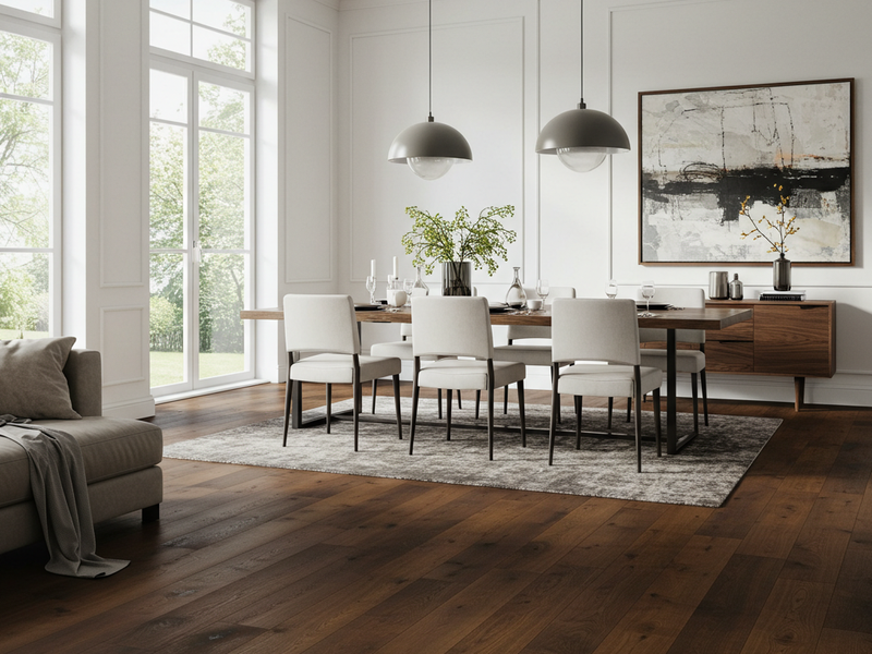 Stylish Dining Room with Dark Hardwood Floors in St George, UT