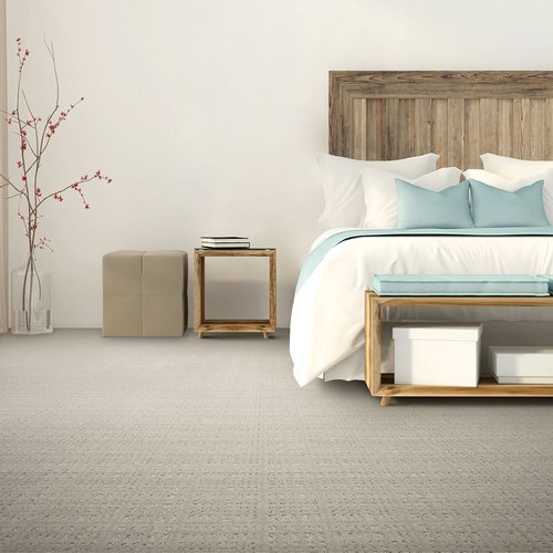 Bright bedroom with Mohawk SmartStrand Carpet flooring
